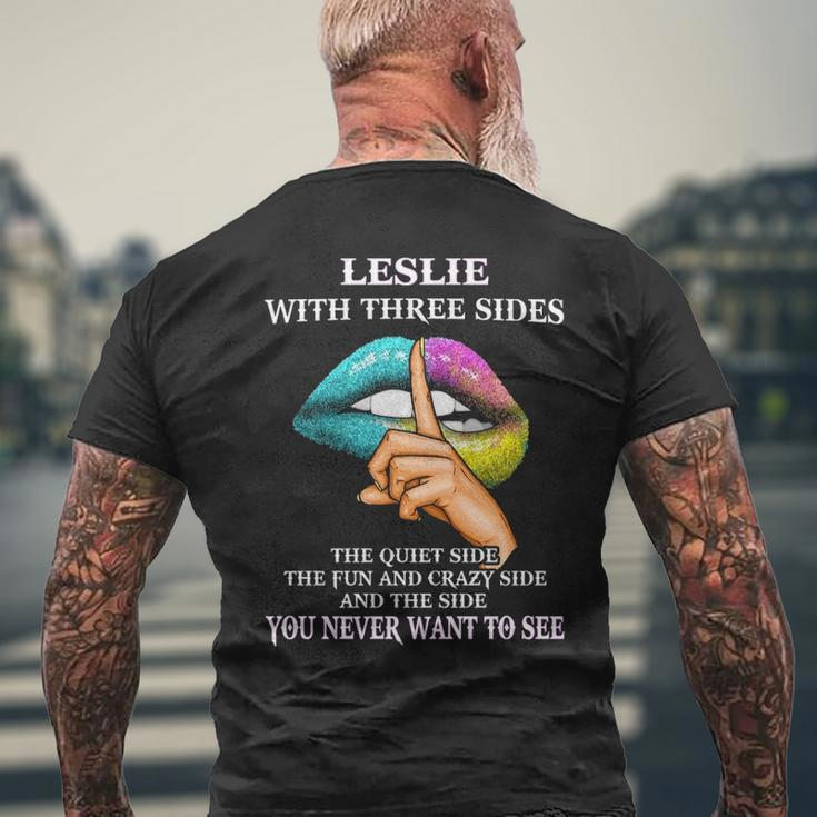 Leslie Name Gift Leslie With Three Sides V2 Mens Back Print T-shirt Gifts for Old Men
