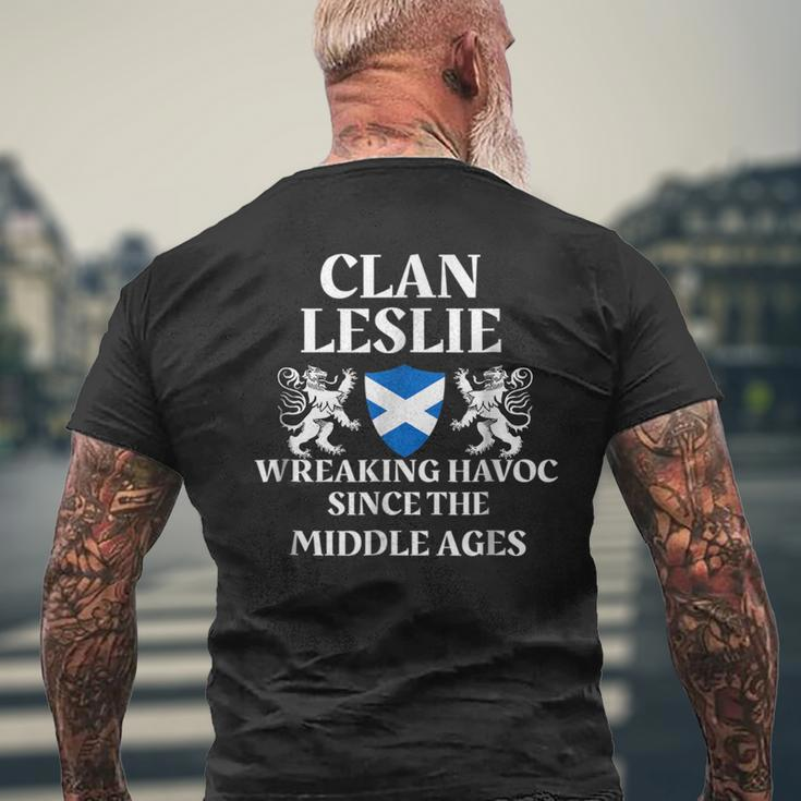 Leslie Scottish Family Clan Scotland Name Gift Mens Back Print T-shirt Gifts for Old Men