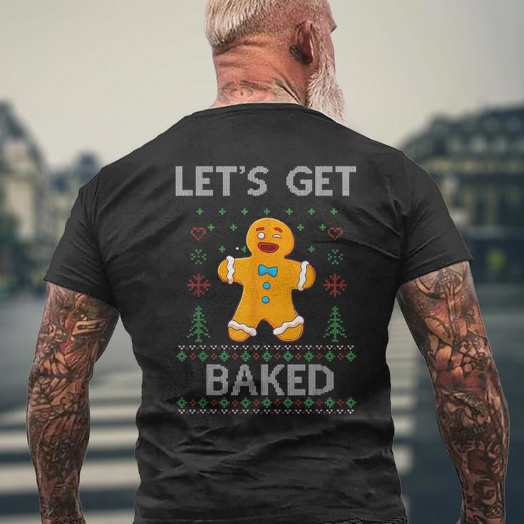 Let's Get Baked Gingerbread Man Ugly Christmas Sweater Men's T-shirt Back Print Gifts for Old Men