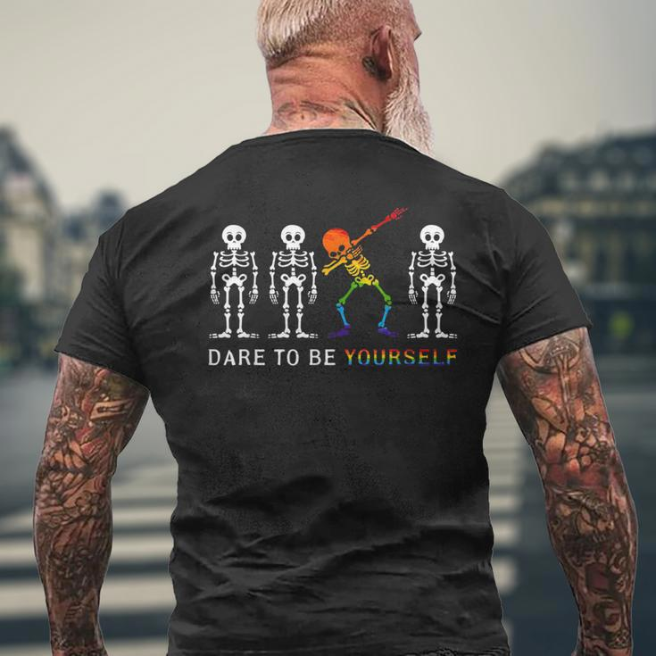 Lgbt Pride Skeleton Dabbing Dare To Be Yourself Outfit Mens Back Print T-shirt Gifts for Old Men