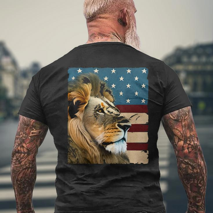 Lion On Usa Flag Painting American Patriotic 4Th Of July Mens Back Print T-shirt Gifts for Old Men