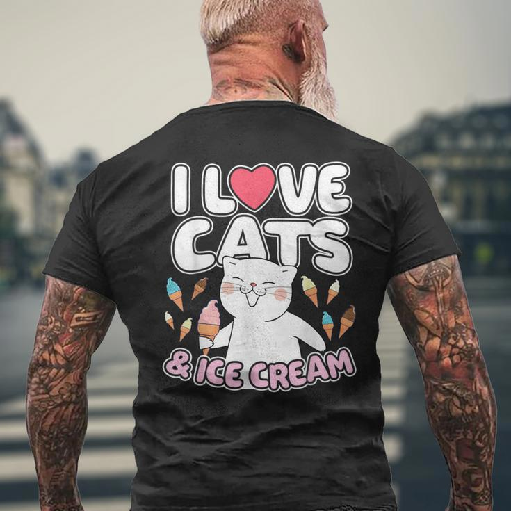 I Love Cats & Ice Cream Cute Kitty Feline Dessert Lover Men's T-shirt Back Print Gifts for Old Men