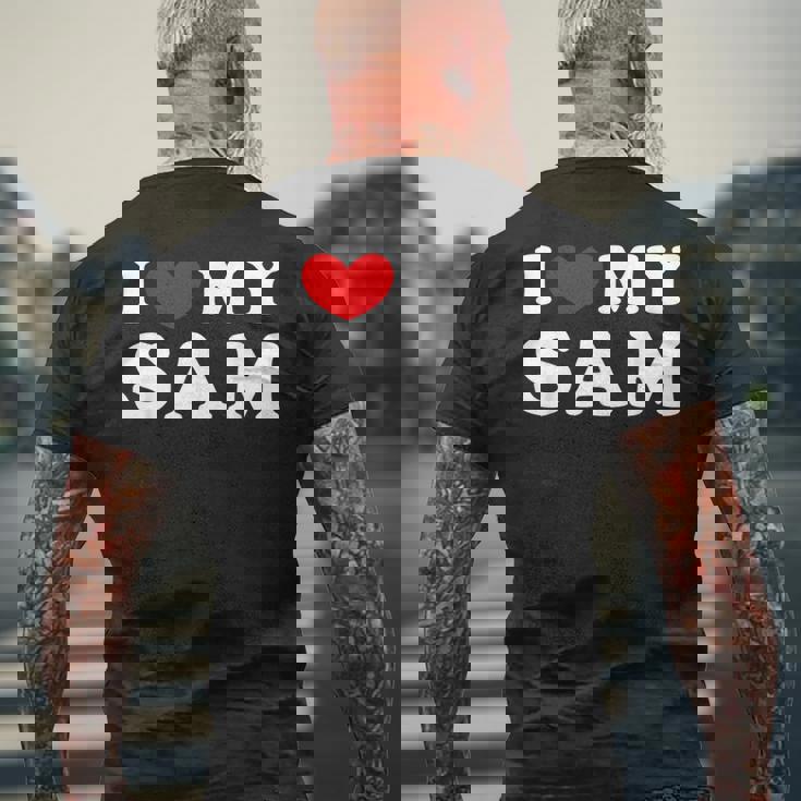 I Love My Sam I Heart My Sam Mens Back Print T-shirt Gifts for Old Men