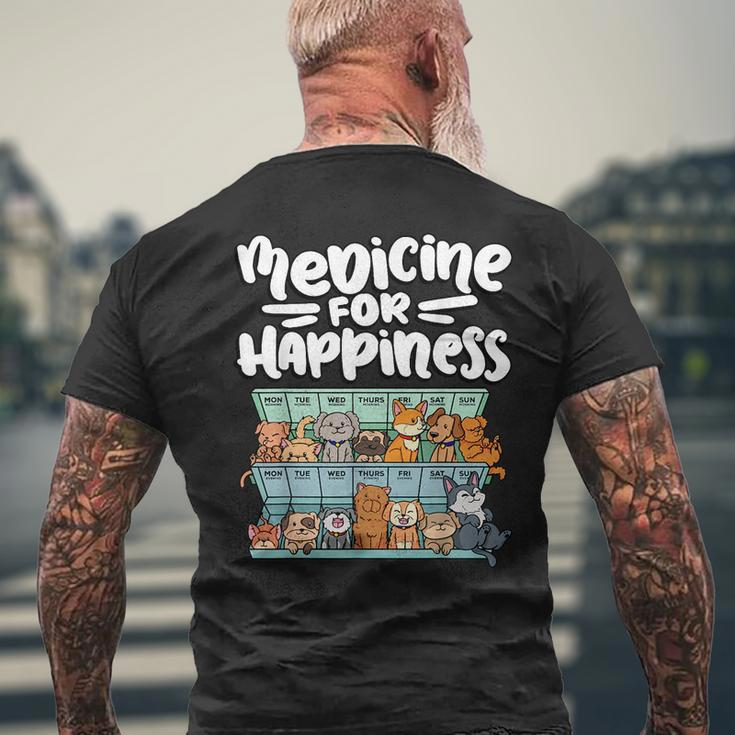 Medicine For Happiness Pill Box Animals Dog Breeds Puppies Mens Back Print T-shirt Gifts for Old Men