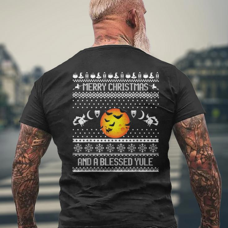 Merry Christmas And A Blessed Yule Ugly Christmas Sweaters Men's T-shirt Back Print Gifts for Old Men