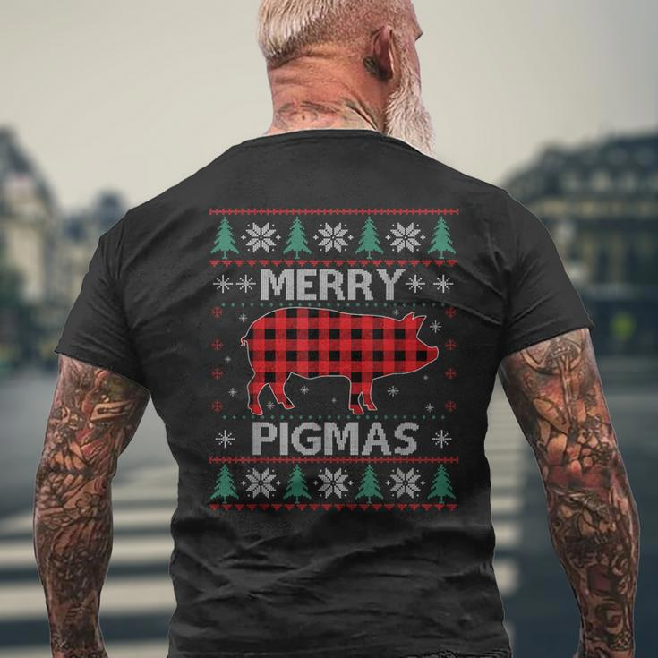 Merry Pigmas Christmas Pig Red Plaid Ugly Sweater Xmas Men's T-shirt Back Print Gifts for Old Men