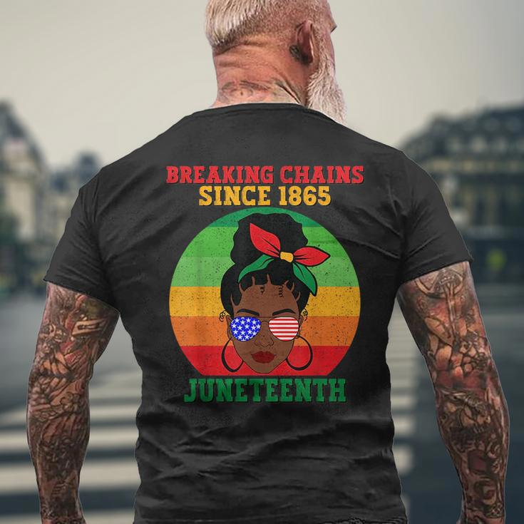 Messy Bun Junenth Breaking Chains Bandana Afro Sunglasses Mens Back Print T-shirt Gifts for Old Men