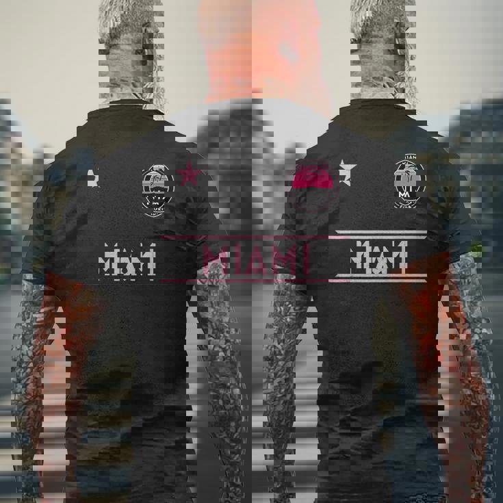 Miami Palm Tree Sunset Mini Pink Badge - Designer Edition Mens Back Print T-shirt Gifts for Old Men Miami Palm Tree Sunset Mini Pink Badge - Designer Edition Mens Back Print T-shirt Gifts for Old Men