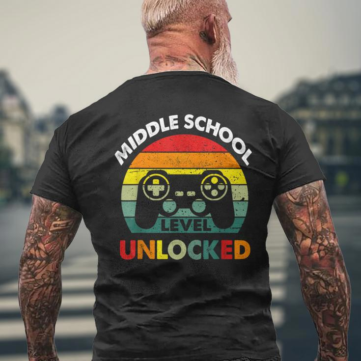Middle School Level Unlocked Gamer First Day Of School Boys Men's T-shirt Back Print Gifts for Old Men