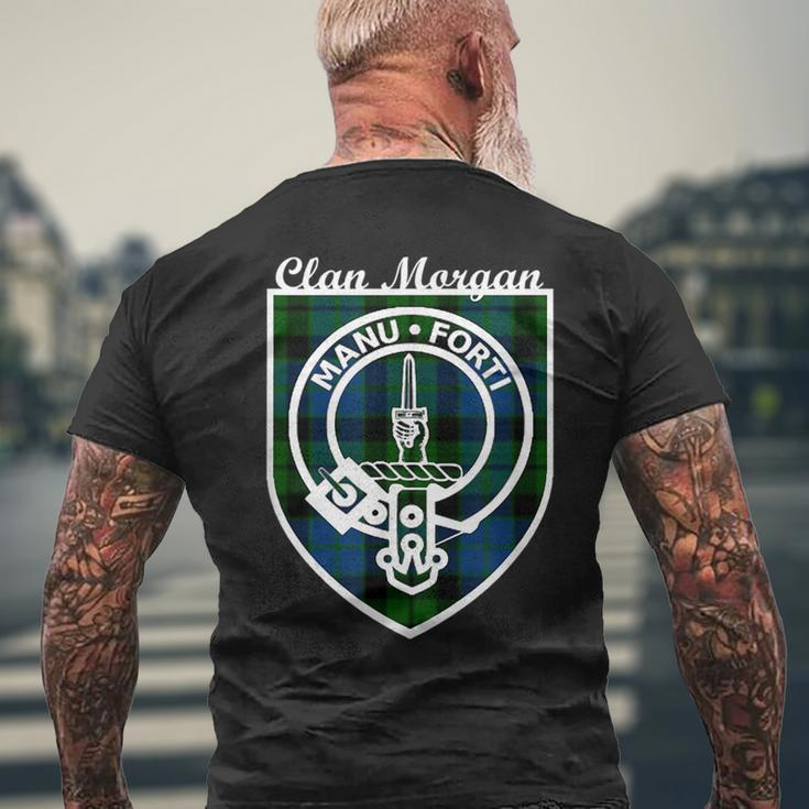 Morgan Surname Last Name Scottish Clan Tartan Badge Crest Funny Last Name Designs Funny Gifts Mens Back Print T-shirt Gifts for Old Men