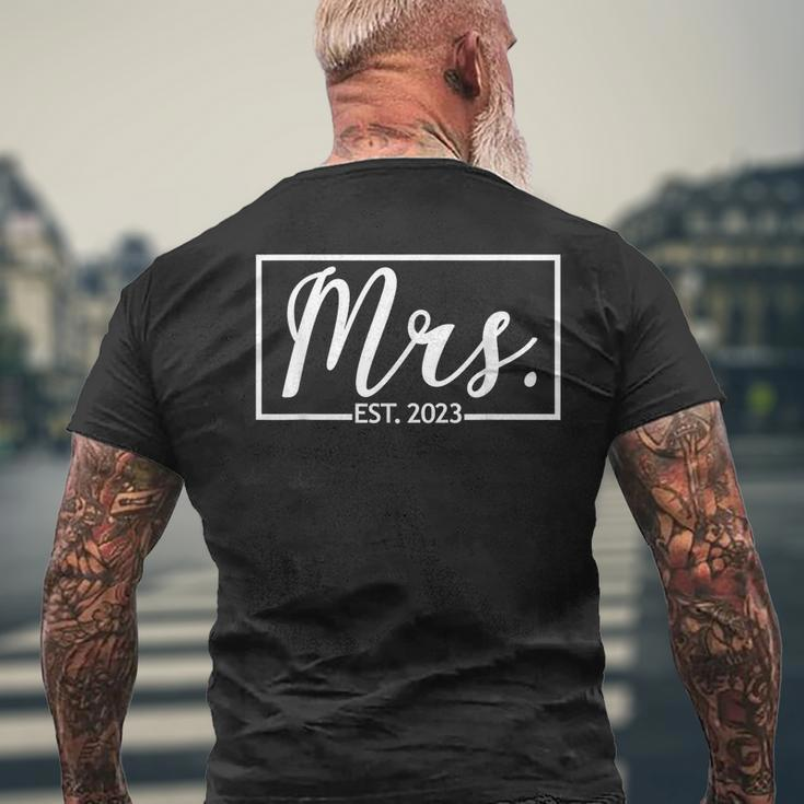 Mrs Est 2023 Married Wife Husband Mr Matching Wedding Mens Back Print T-shirt Gifts for Old Men