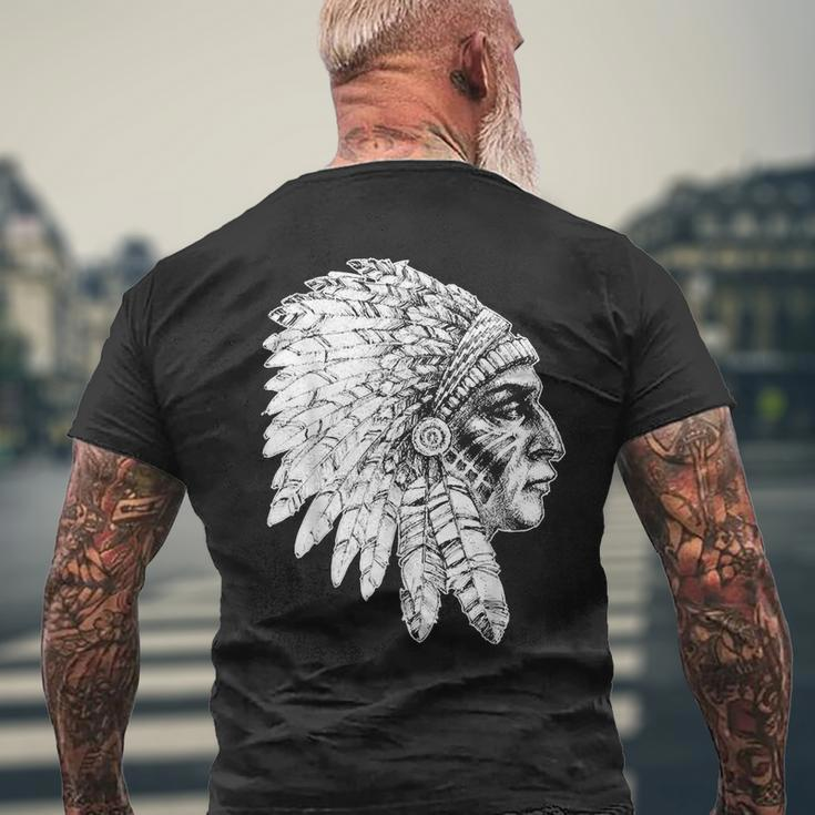 Native American Feather Headdress America Indian Chief Mens Back Print T-shirt Gifts for Old Men