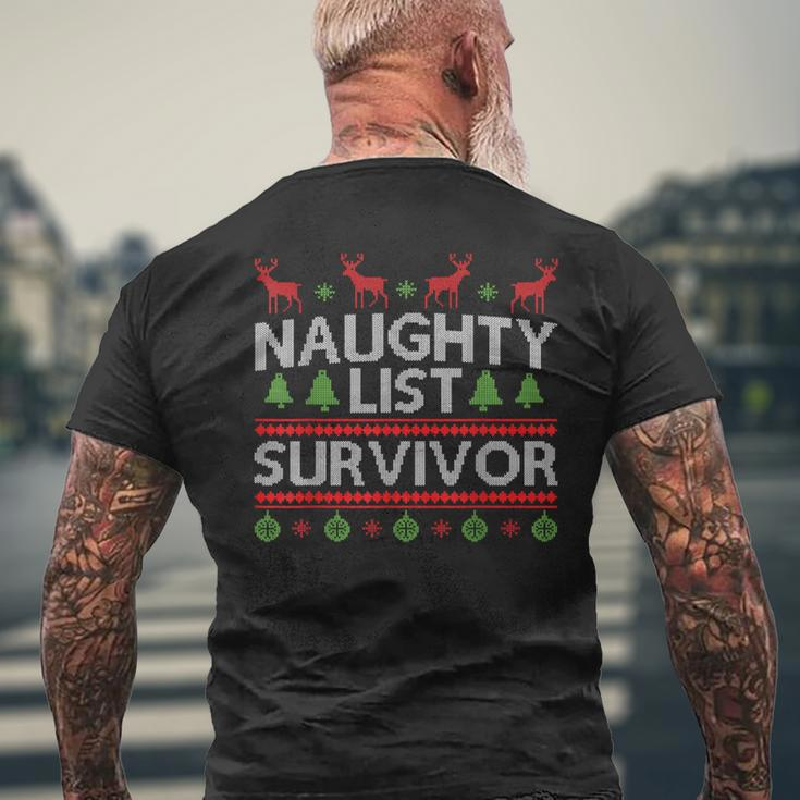 Naughty List Survivor Ugly Christmas Sweater Men's T-shirt Back Print Gifts for Old Men