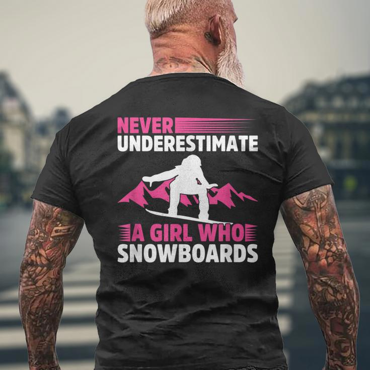 Never Underestimate A Girl Snowboard Snowboarder Wintersport Mens Back Print T-shirt Gifts for Old Men