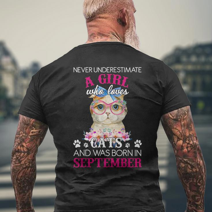 Never Underestimate A Girl Who Love Cat Born In September Mens Back Print T-shirt Gifts for Old Men