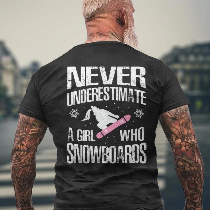 Never Underestimate A Snowboard Girl Funny Snowboarding Gift Mens Back Print T-shirt Gifts for Old Men