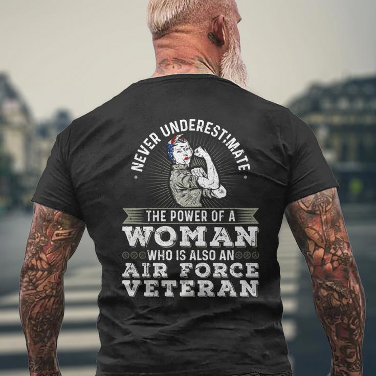 Never Underestimate A Woman Air Force Veteran Soldier Mens Back Print T-shirt Gifts for Old Men