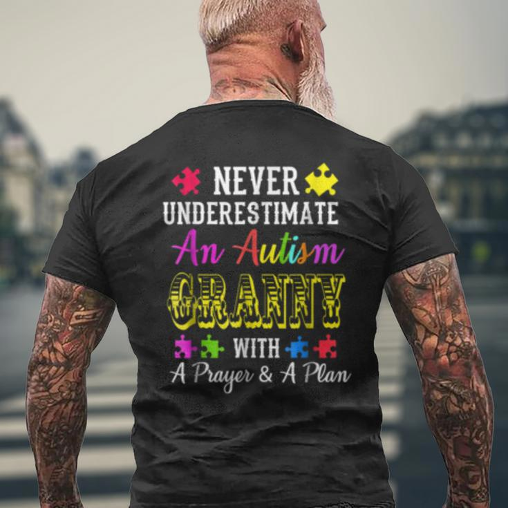 Never Underestimate An Autism GrannyAwareness Autism Funny Gifts Mens Back Print T-shirt Gifts for Old Men