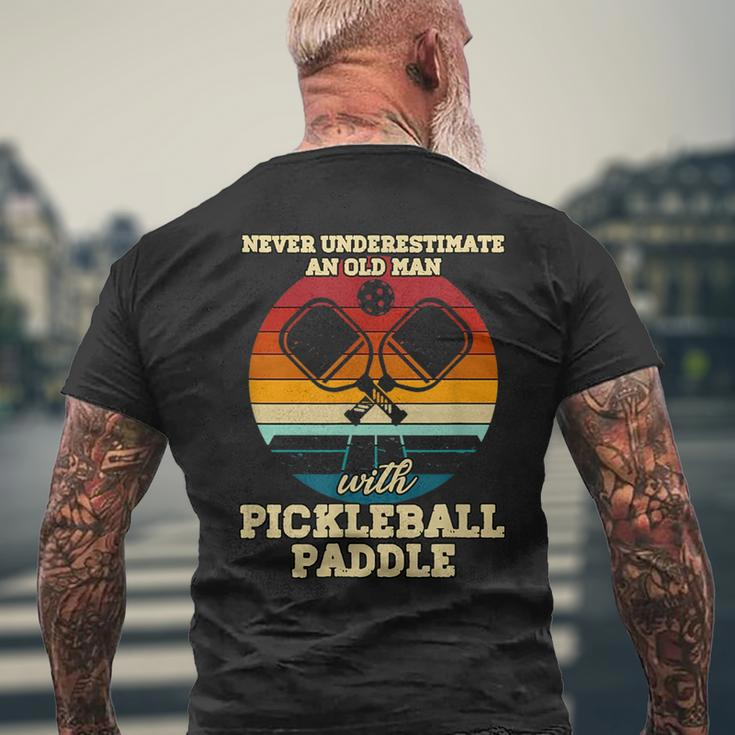 Never Underestimate An Old Guy With Pickleball Paddle Funny Mens Back Print T-shirt Gifts for Old Men