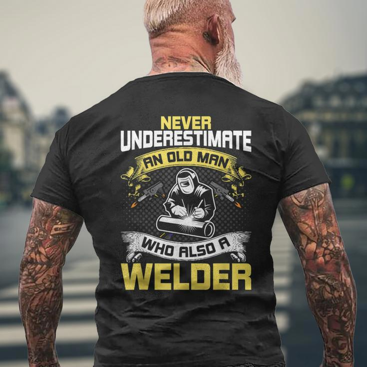Never Underestimate An Old Man Who Also A Welder Mens Back Print T-shirt Gifts for Old Men