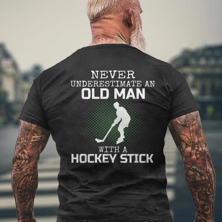 Never Underestimate An Old Man With A Hockey Stick Mens Dad Mens Back Print T-shirt Gifts for Old Men