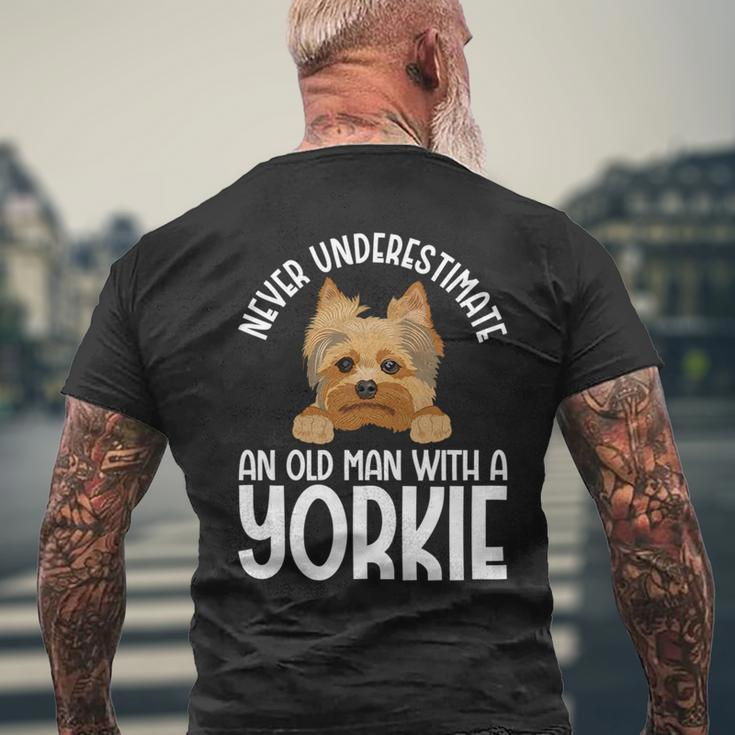 Never Underestimate An Old Man With A Yorkie Mens Back Print T-shirt Gifts for Old Men