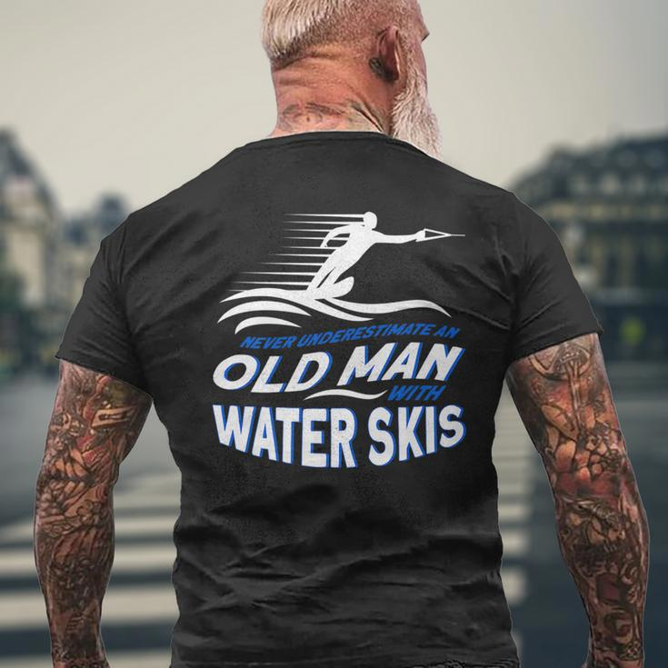 Never Underestimate An Old Man With Water Skis Waterski Mens Back Print T-shirt Gifts for Old Men