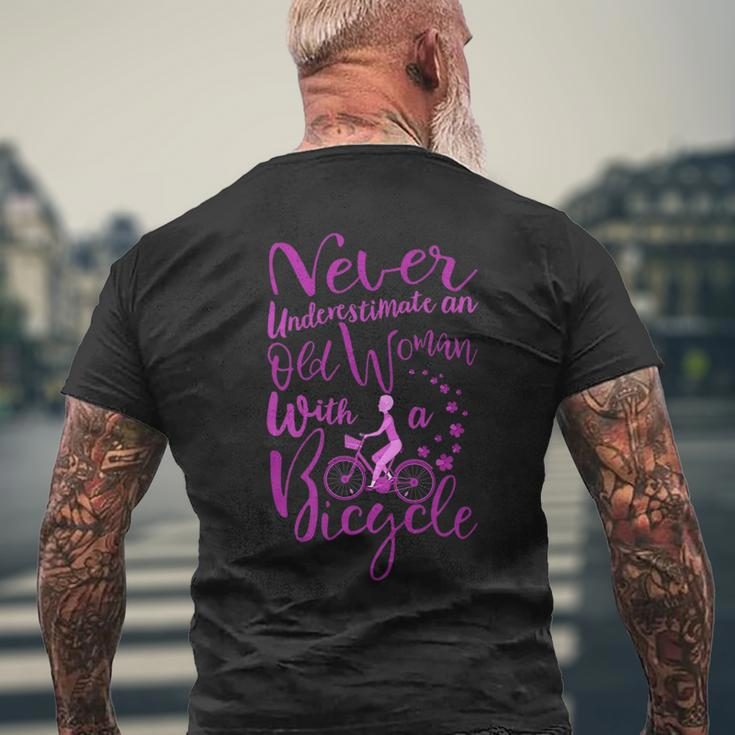 Never Underestimate An Old Woman With A Bicycle Funny Quote Mens Back Print T-shirt Gifts for Old Men