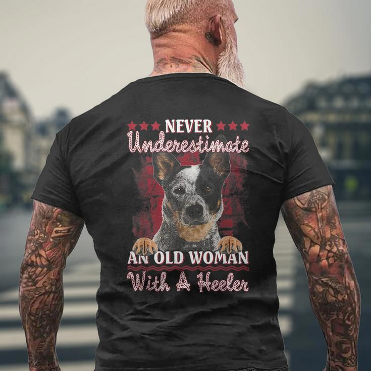 Never Underestimate An Old Woman With A Heeler Mens Back Print T-shirt Gifts for Old Men