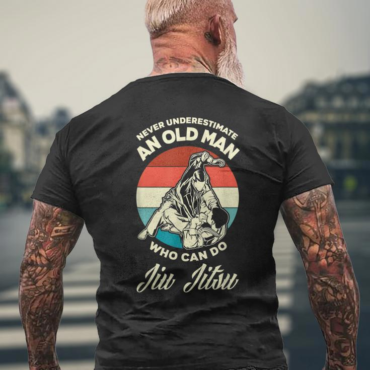 Never Underestimate And Old Man Who Can Do Jiu Jitsu Mens Back Print T-shirt Gifts for Old Men