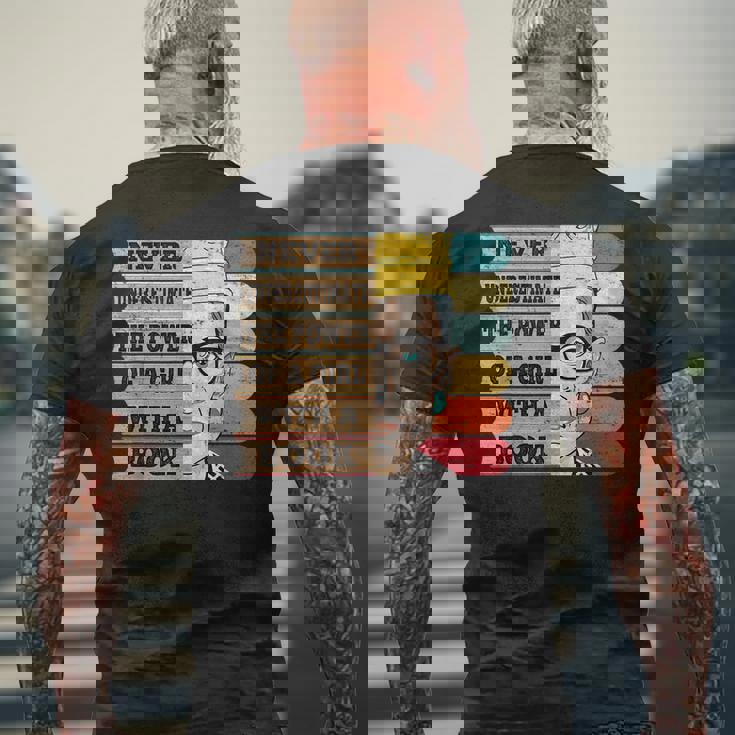 Never Underestimate Rbg Quote Feminist Lover Girl Book Gift Mens Back Print T-shirt Gifts for Old Men