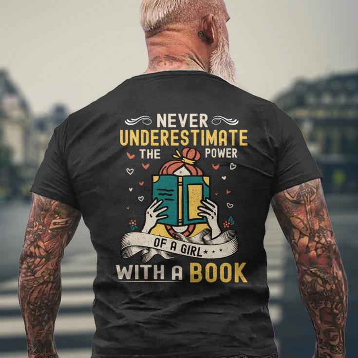 Never Underestimate The Power Bookworm Library Read Mens Back Print T-shirt Gifts for Old Men