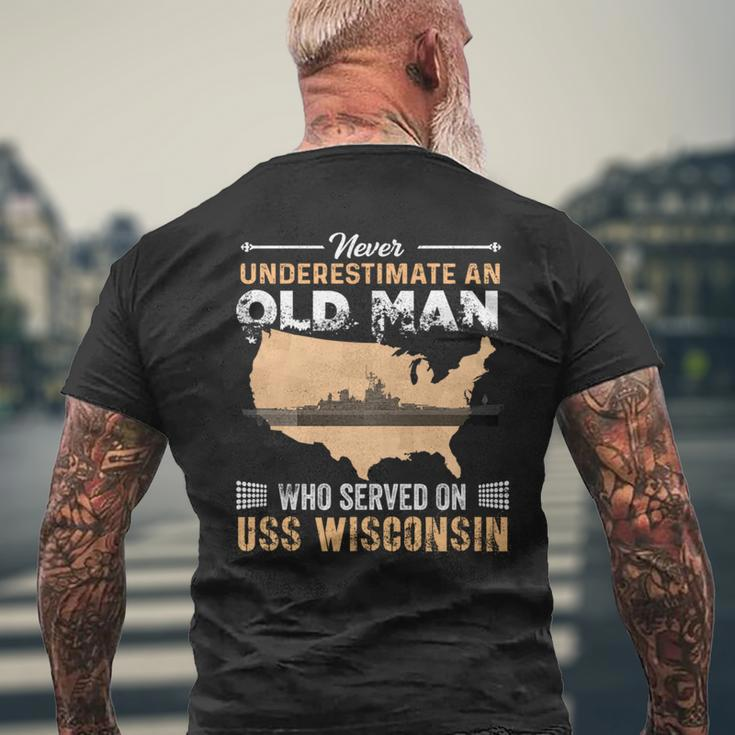 Never Underestimate Uss Wisconsin Bb64 Battleship Mens Back Print T-shirt Gifts for Old Men