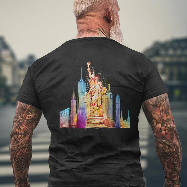 New York City Nyc Retro Watercolor Statue Of Liberty Ny City Mens Back Print T-shirt Gifts for Old Men