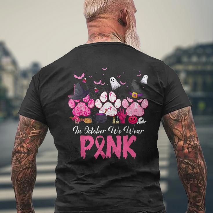 In October We Wear Pink Breast Cancer Halloween Dog Paws Men's T-shirt Back Print Gifts for Old Men