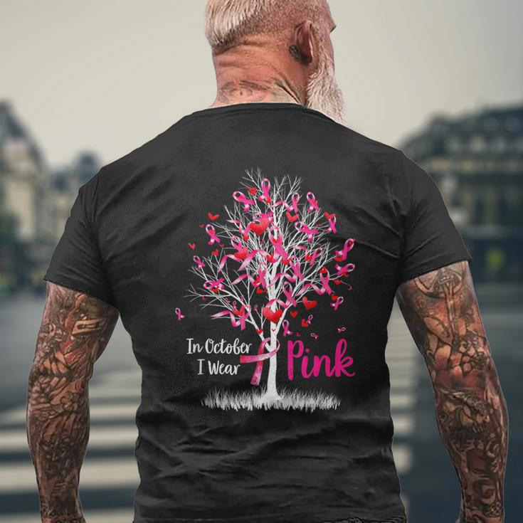 In October We Wear Pink Tree Ribbon Breast Cancer Awareness Men's T-shirt Back Print Gifts for Old Men