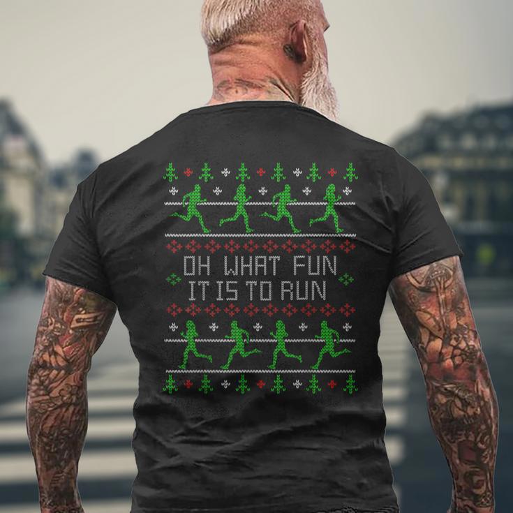 Oh What Fun It Is To Run Ugly Christmas Sweater Party Men's T-shirt Back Print Gifts for Old Men