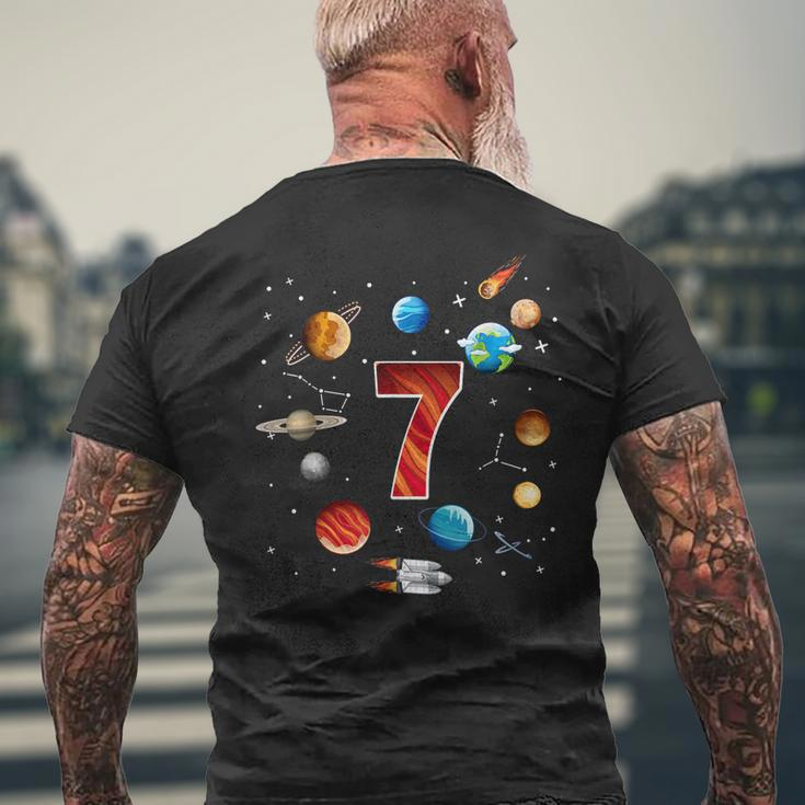 Outer Space 7 Years Old 7Th Birthday Boys Planets Astronaut Mens Back Print T-shirt Gifts for Old Men