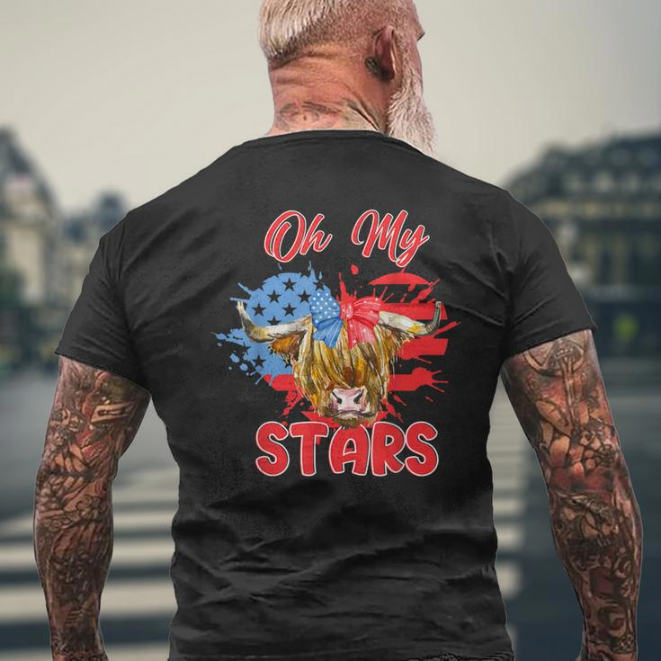 Patriotic Highland Cow Oh My Stars 4Th Of July American Flag Men's Back Print T-shirt Gifts for Old Men