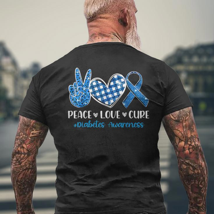 Peace Love Cure Grey Blue Ribbon Diabetes Awareness Men's T-shirt Back Print Gifts for Old Men