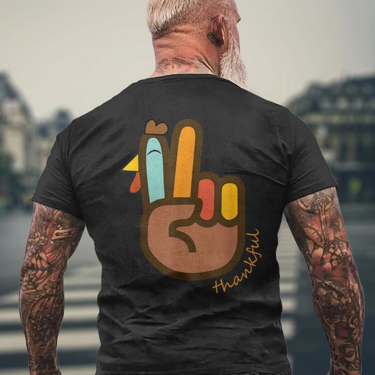 Peace Love Turkey Thankful Turkey Hand Sign Thanksgiving Men's T-shirt Back Print Gifts for Old Men