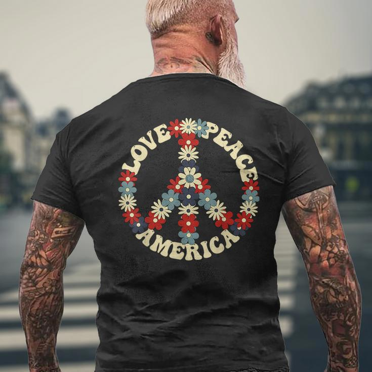Peace Sign Love Peace America 70S Hippie Patriotic Mens Back Print T-shirt Gifts for Old Men