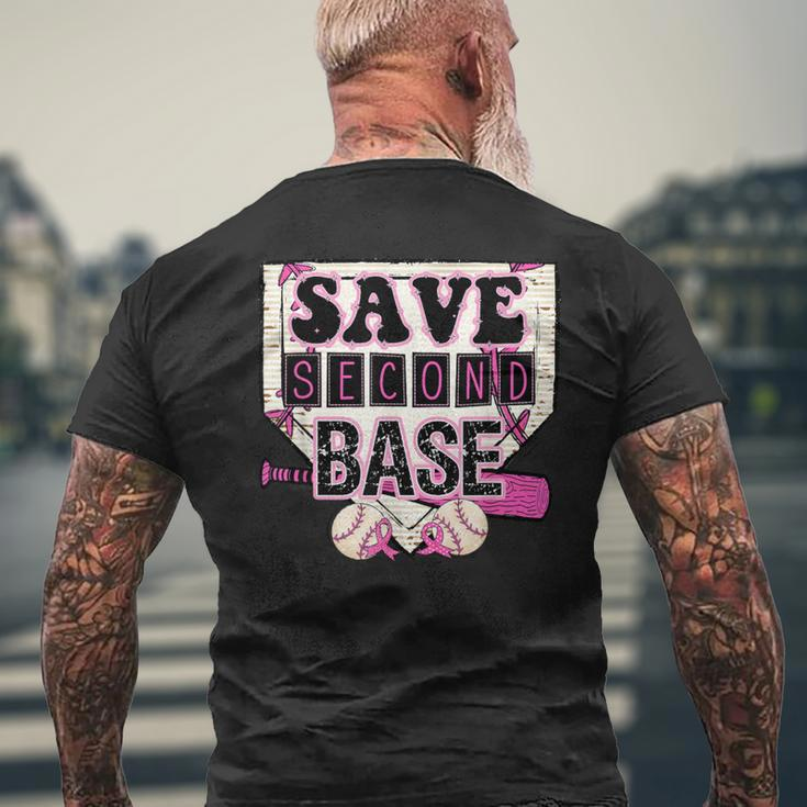 Pink Baseball Breast Cancer Awareness Save Second 2Nd Base Men's T-shirt Back Print Gifts for Old Men