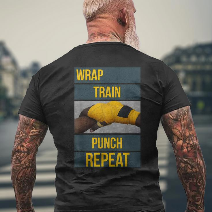 Punchy Graphics Wrap Train Punch Repeat Boxing Kickboxing Mens Back Print T-shirt Gifts for Old Men