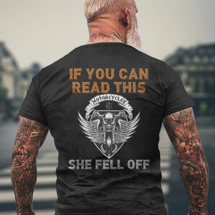 If You Can Read This She Fell Off Motorcycle Skull On Back Men's Back Print T-shirt Gifts for Old Men