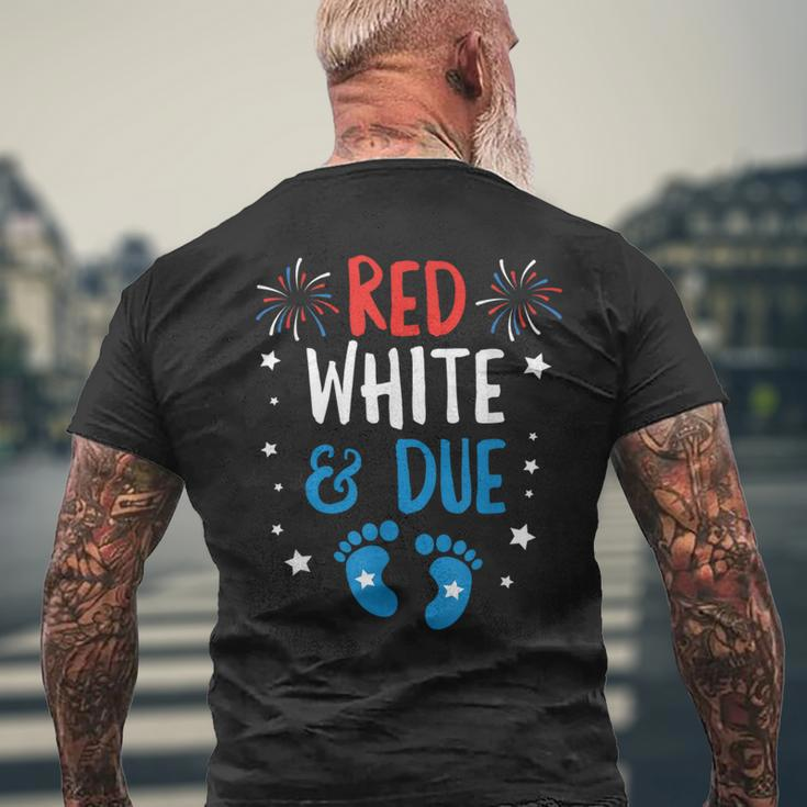 Red White And Due Baby Reveal Pregnancy Announcet Mens Back Print T-shirt Gifts for Old Men