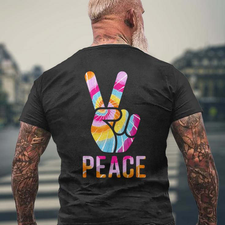 Retro 60’S 70’S Tie Dye Peace V Hand Sign Hippie Graphic Men's T-shirt Back Print Gifts for Old Men