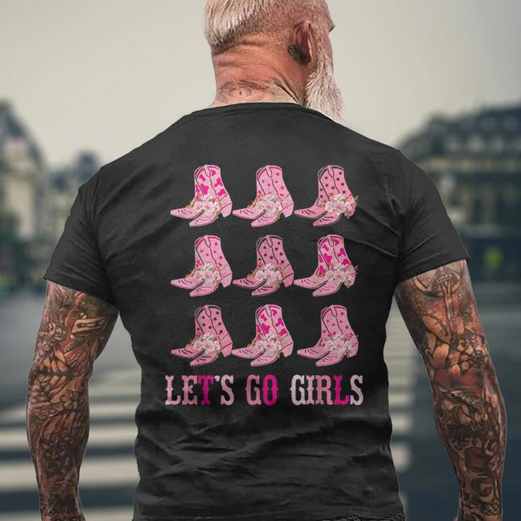 Retro Lets Go Girls Boot Pink Western Cowgirl Mens Back Print T-shirt Gifts for Old Men