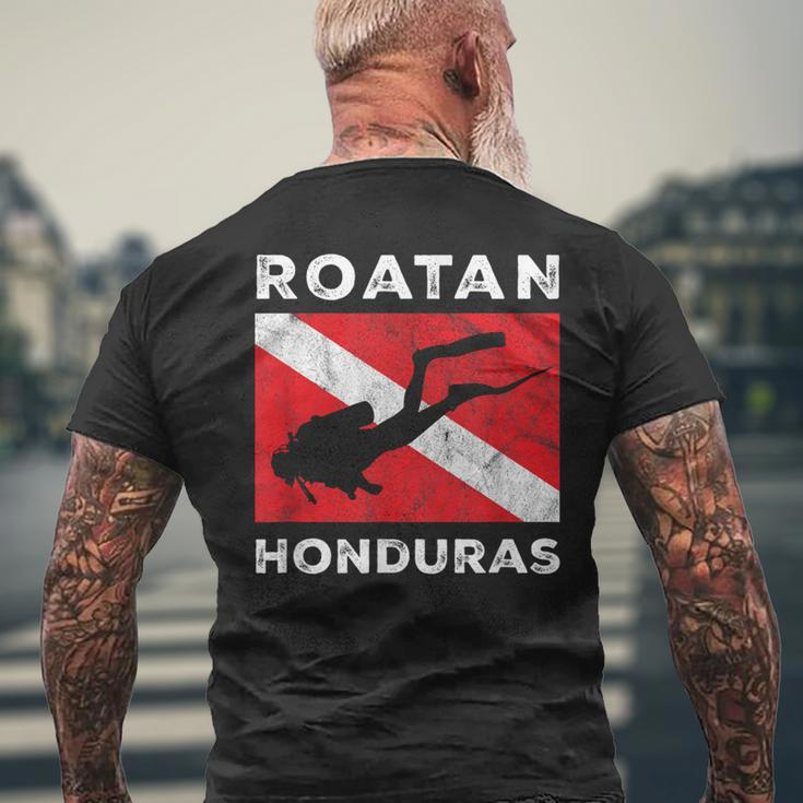 Retro Roatan Honduras Scuba Dive Vintage Dive Flag Diving Men's T-shirt Back Print Gifts for Old Men