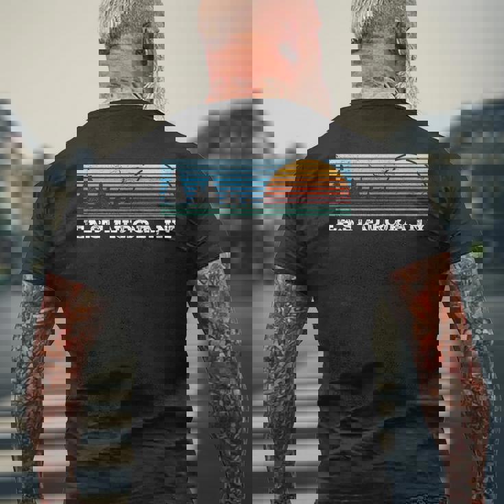 Retro Sunset Stripes East Aurora New York Men's T-shirt Back Print Gifts for Old Men